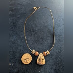 Silver and Brown Cross Pendant Necklace